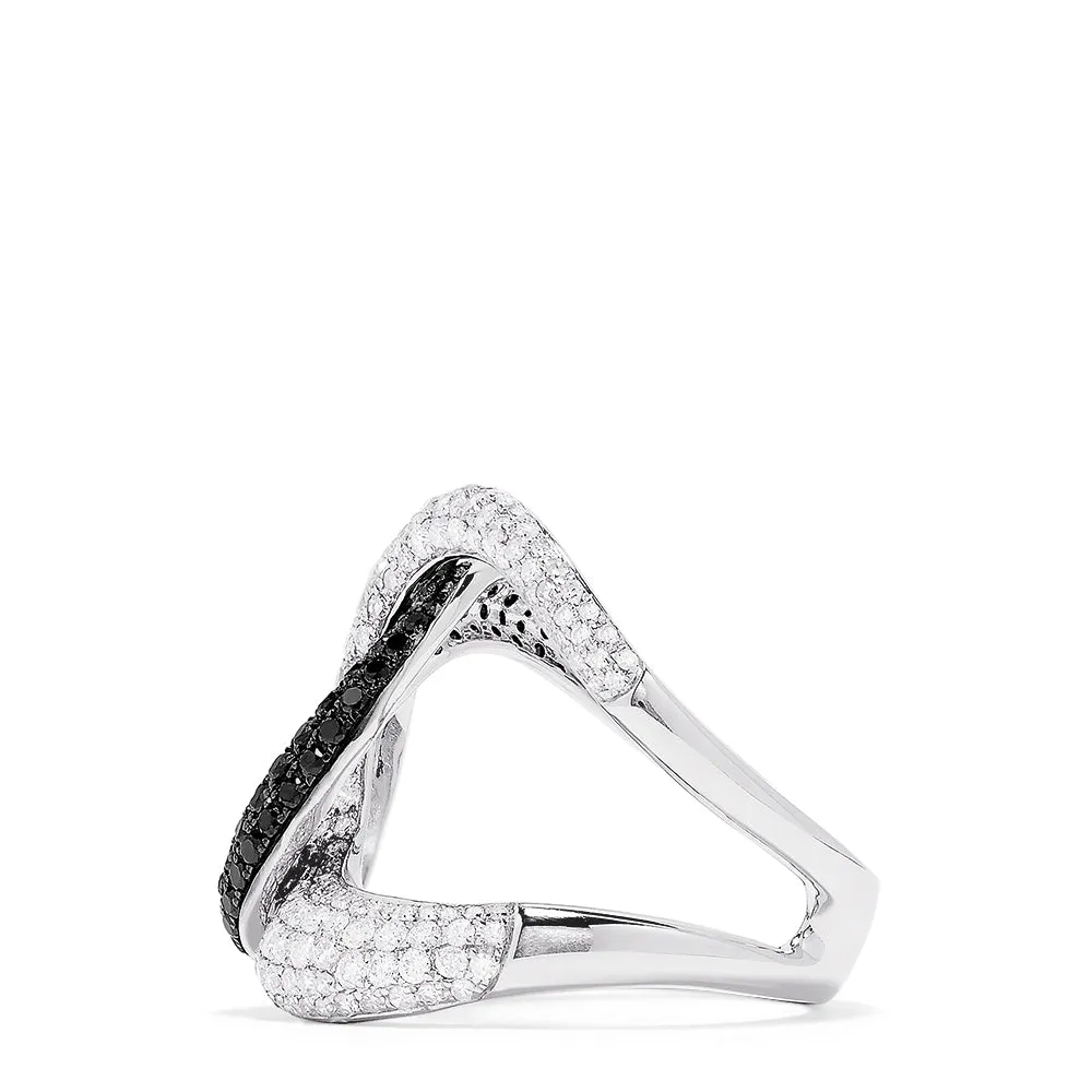 14K White Gold Black and White Diamond Fashion Ring, 1.56 TCW