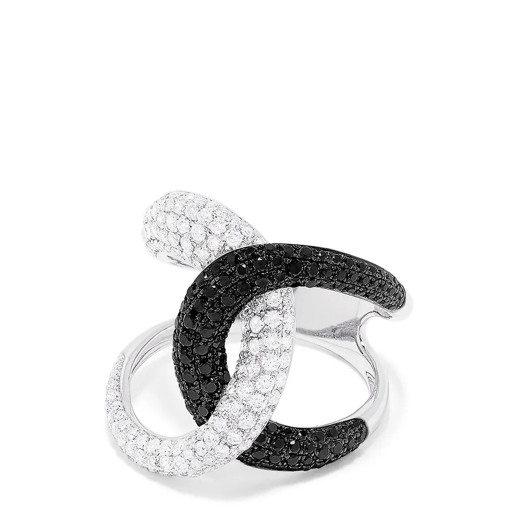14K White Gold Black and White Diamond Fashion Ring, 1.56 TCW