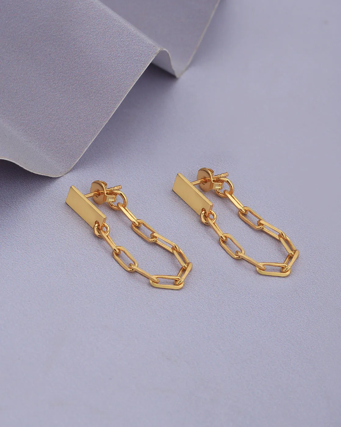 18kt Gold Plated Dangling Chain Front Back Drop Earring for women