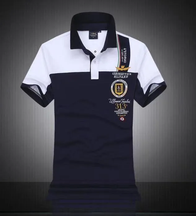 Aeronautica Millitare Virtue Siderum Tenus NavyBlue White Shortsleeve Polo
