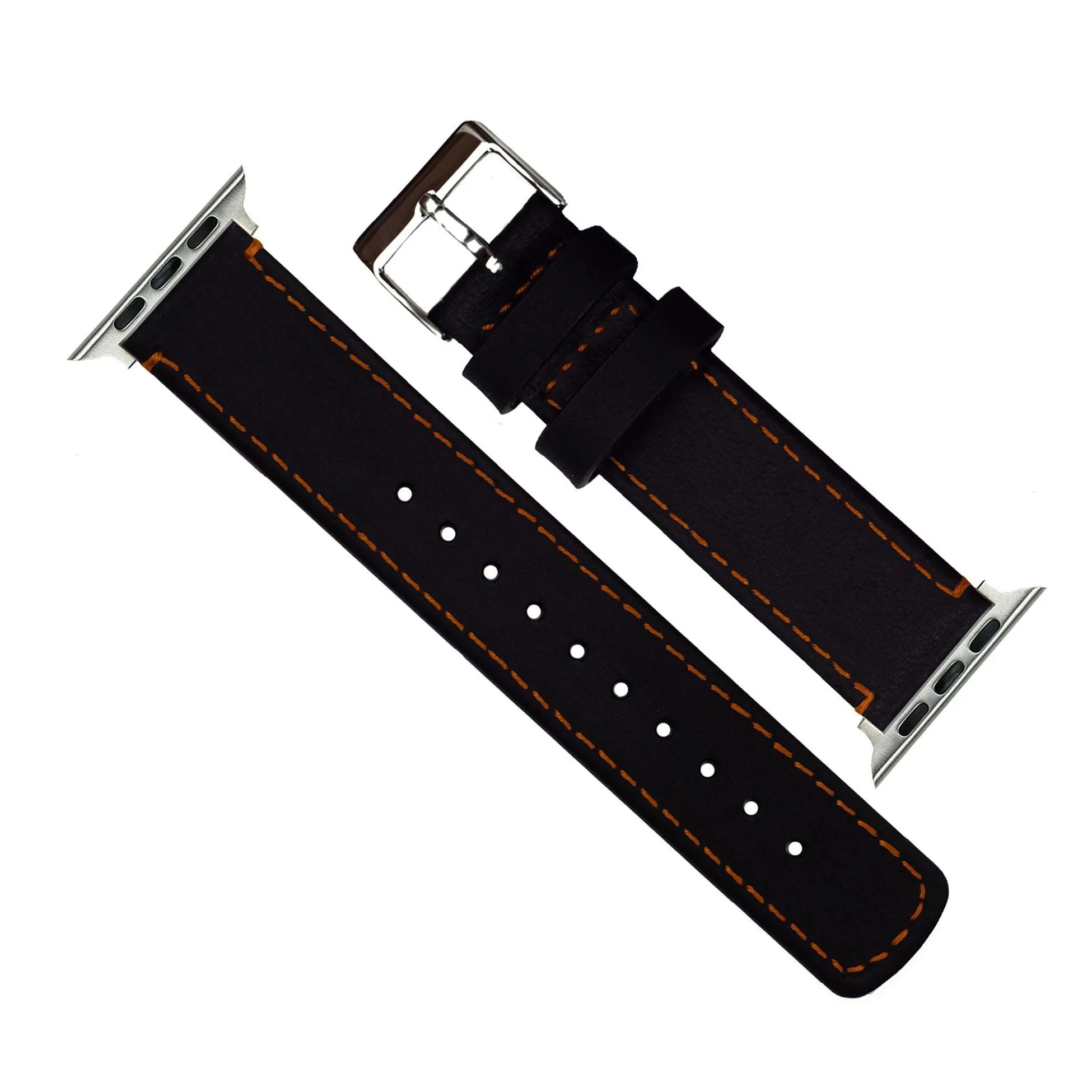 Apple Watch Black Leather Orange Stitching Watch Band
