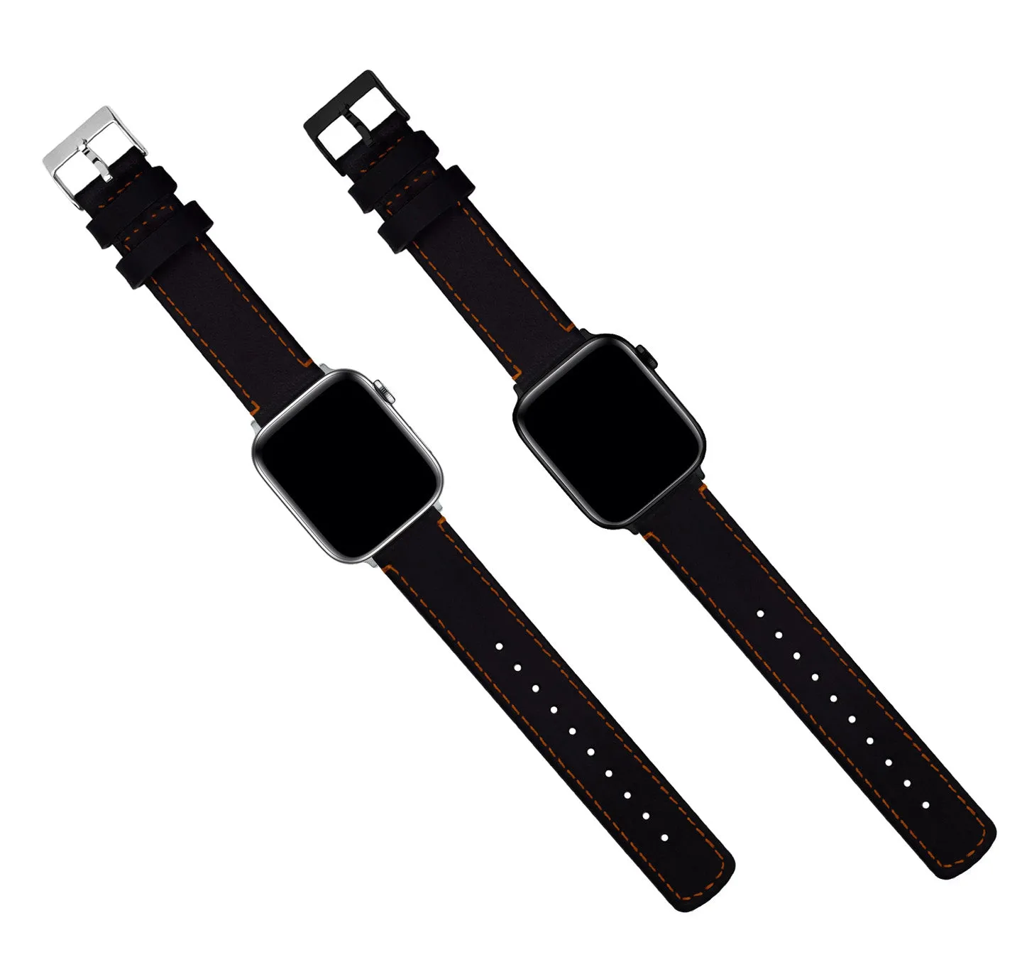 Apple Watch Black Leather Orange Stitching Watch Band