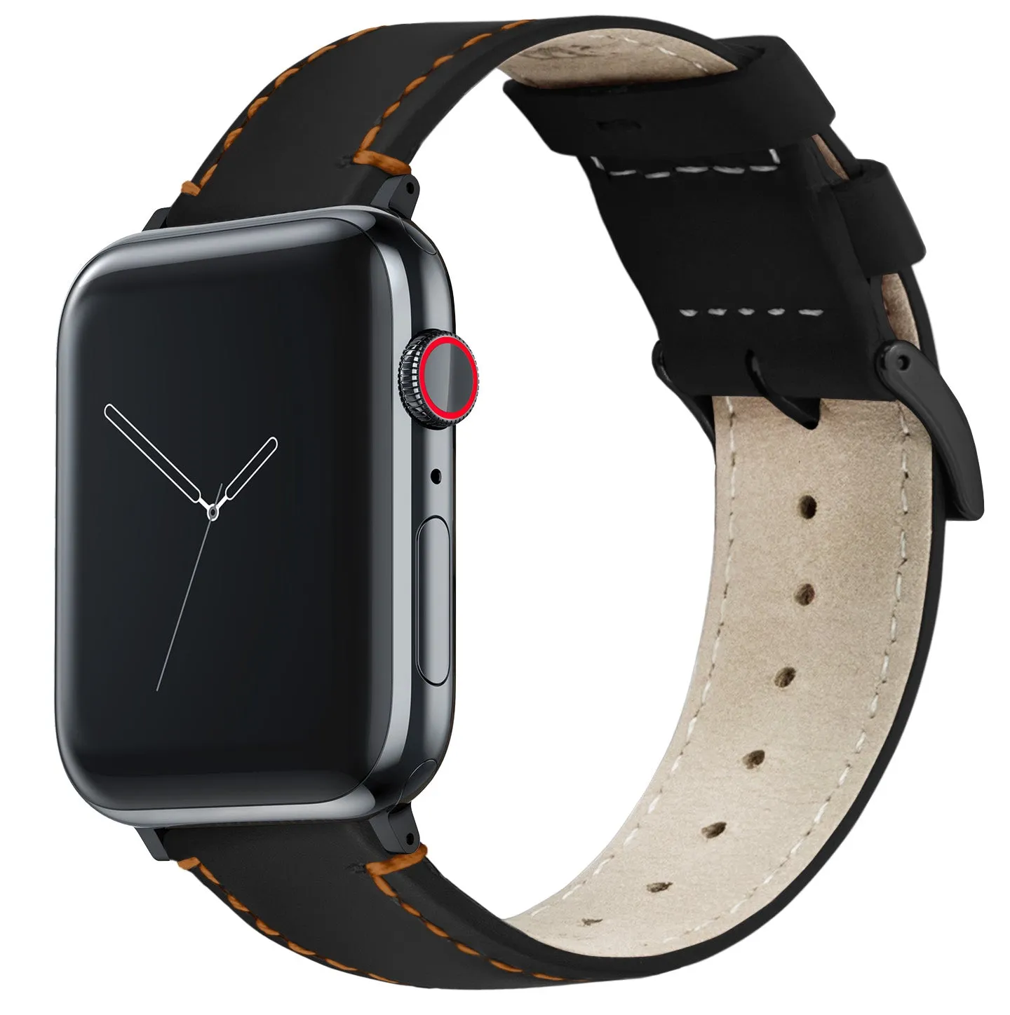 Apple Watch Black Leather Orange Stitching Watch Band
