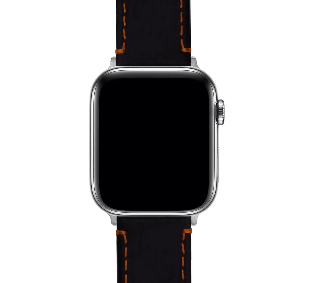 Apple Watch Black Leather Orange Stitching Watch Band