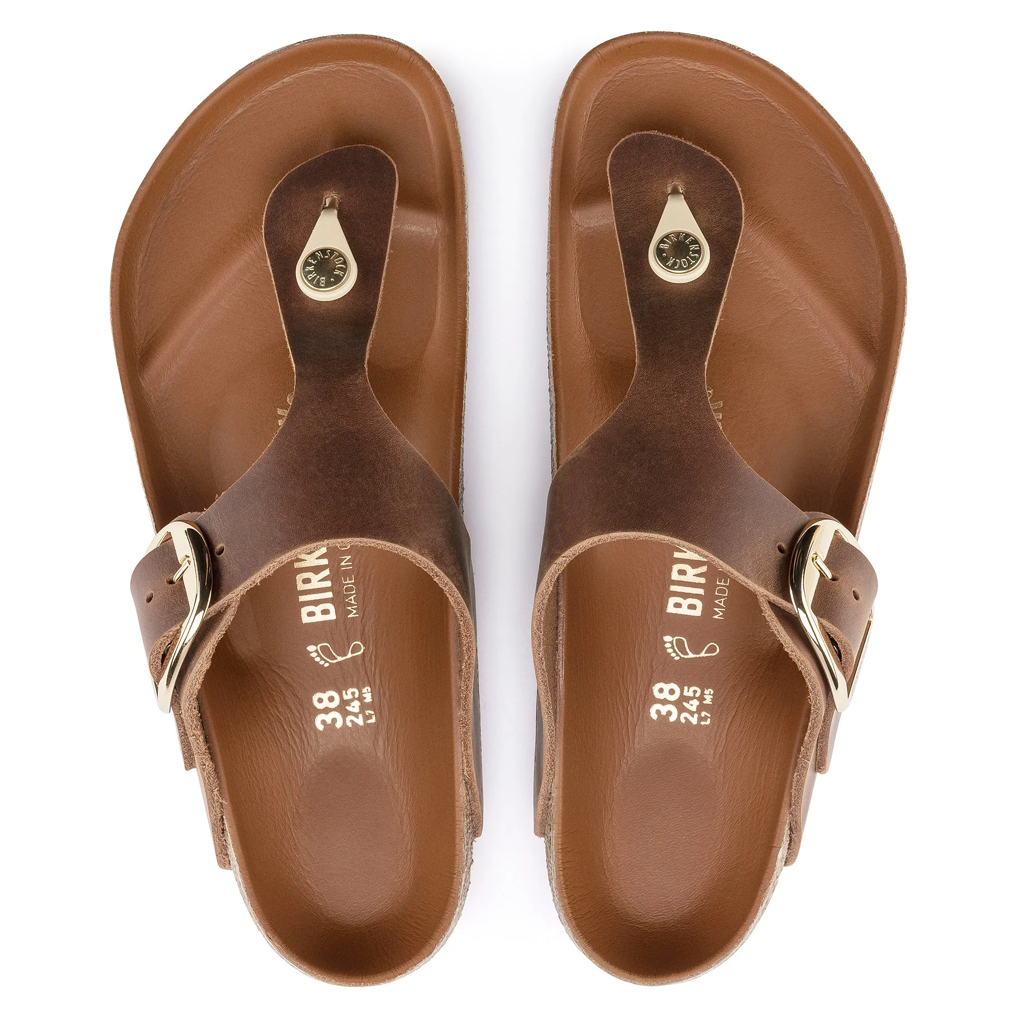 BIRKENSTOCK Gizeh Big Buckle Oiled Leather Cognac
