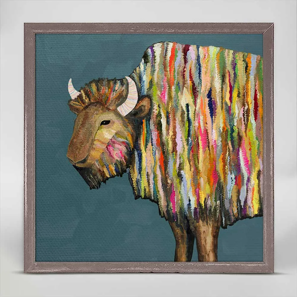 Bison on Blue Mini Framed Canvas