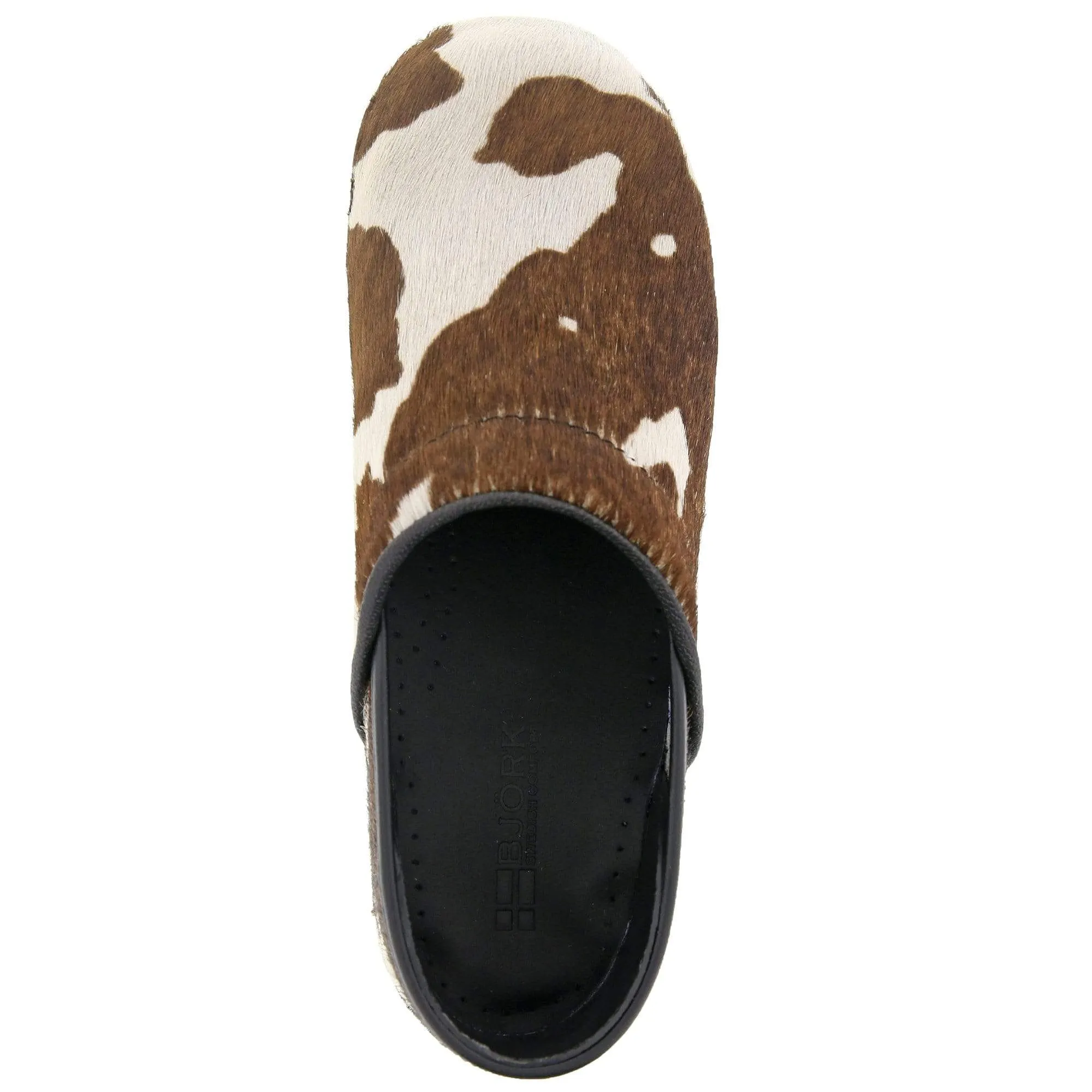 BJORK PROFESSIONAL Safari Collection Leather Clogs in Brown and White Cow