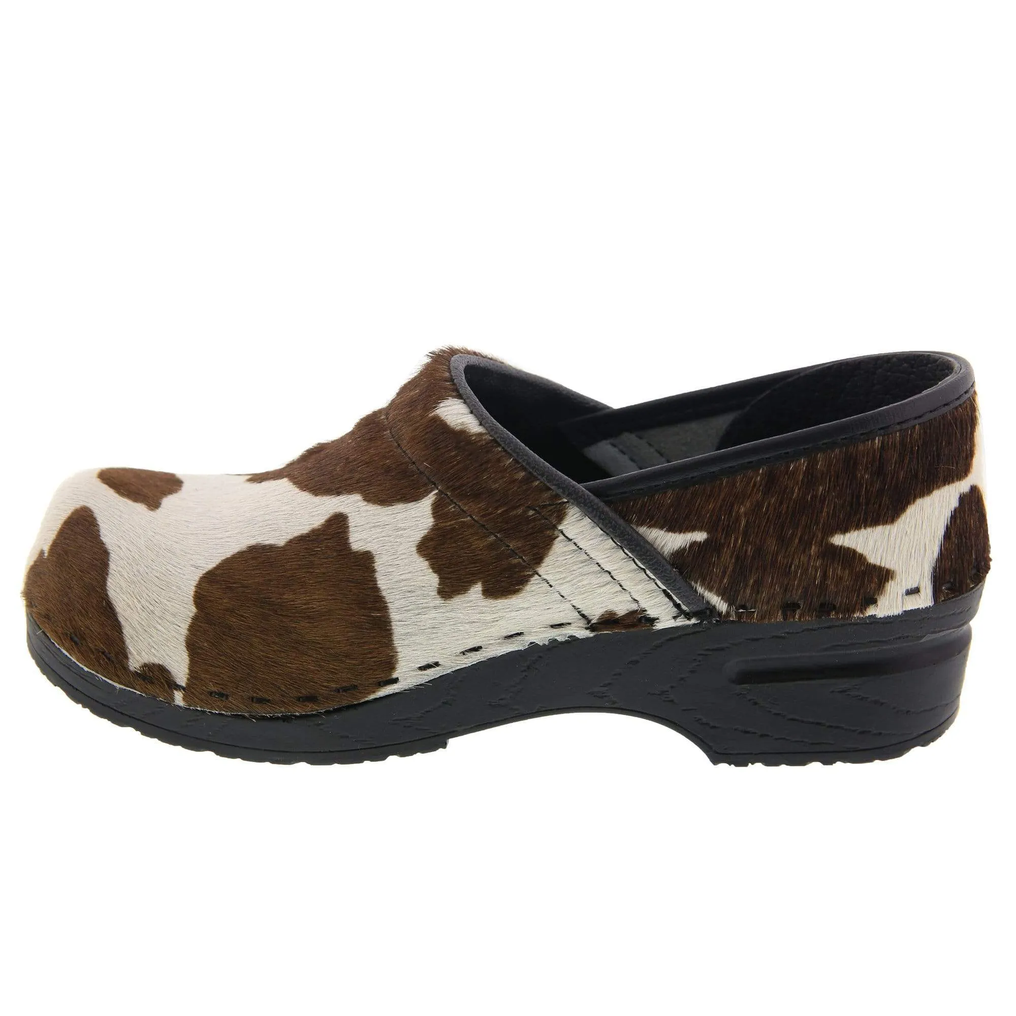 BJORK PROFESSIONAL Safari Collection Leather Clogs in Brown and White Cow