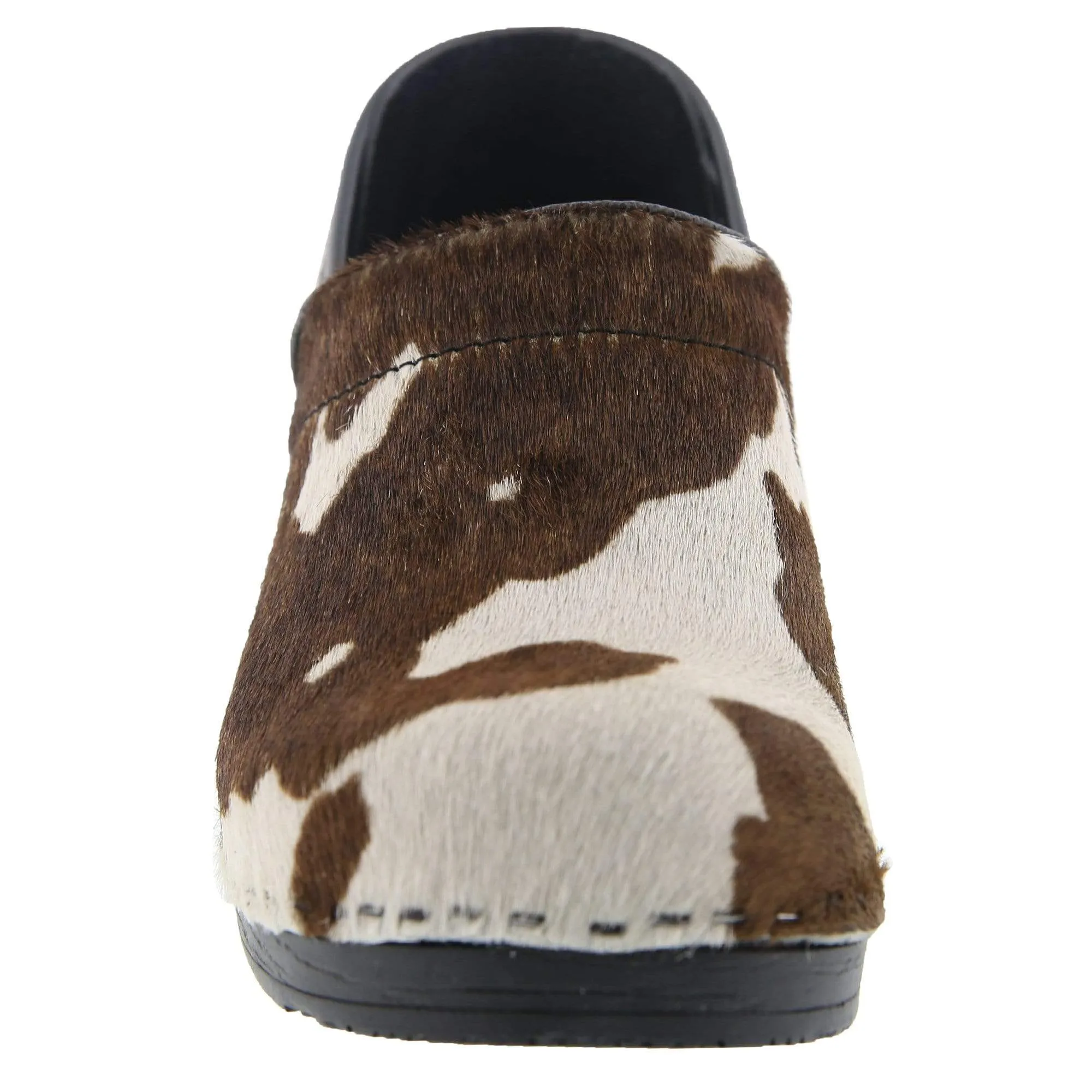 BJORK PROFESSIONAL Safari Collection Leather Clogs in Brown and White Cow