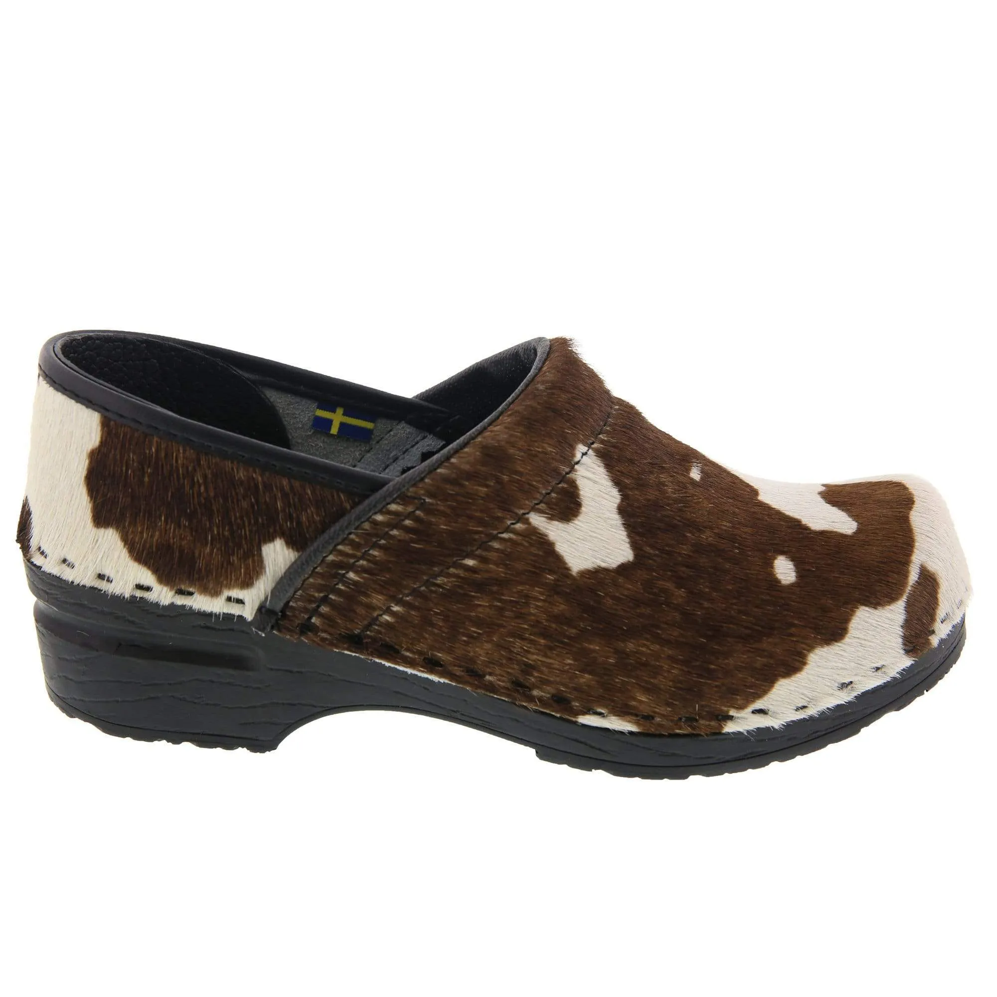 BJORK PROFESSIONAL Safari Collection Leather Clogs in Brown and White Cow