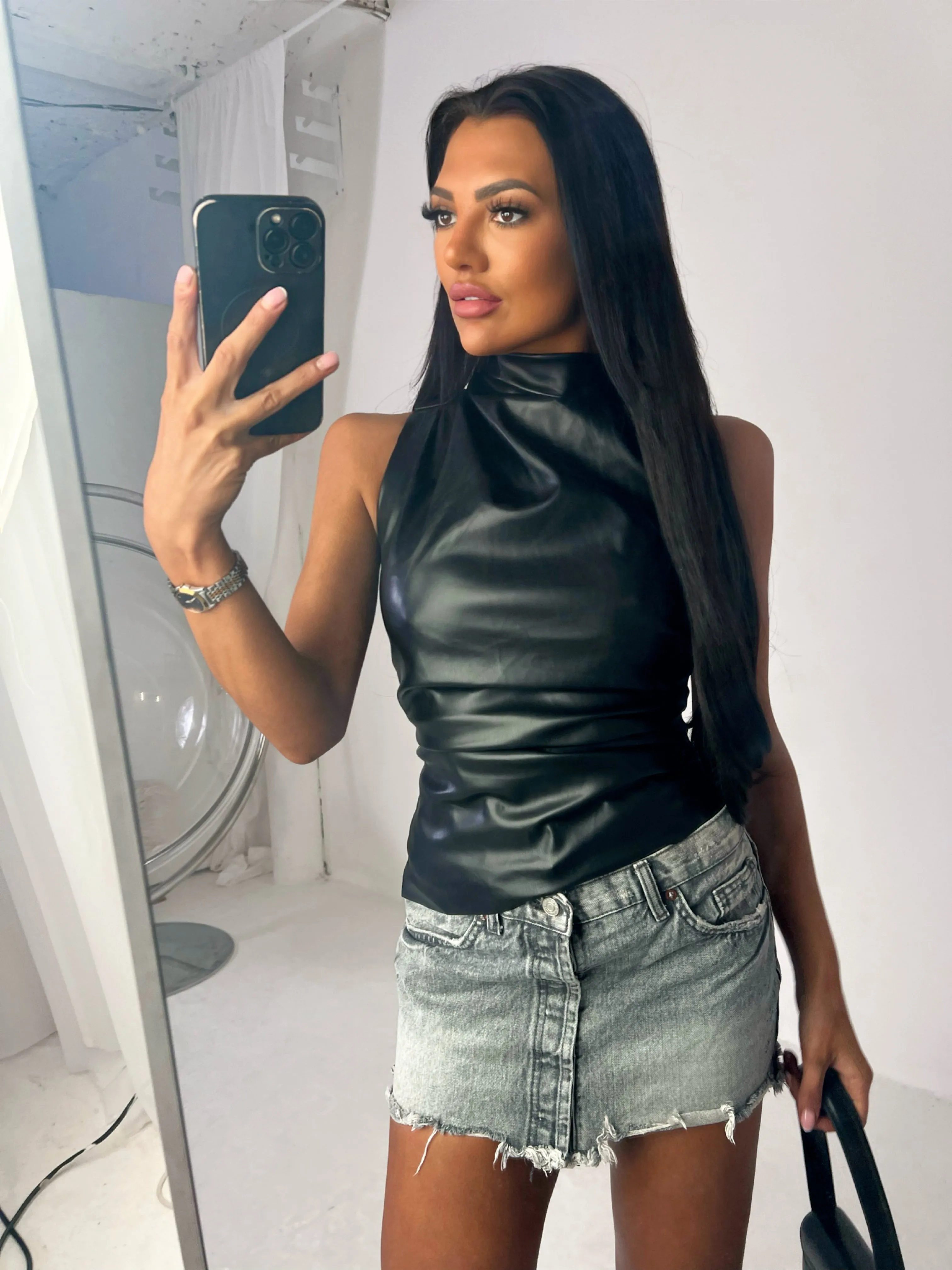 Black Faux Leather Top