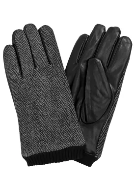 Black Herringbone Pattern Mens Winter Gloves