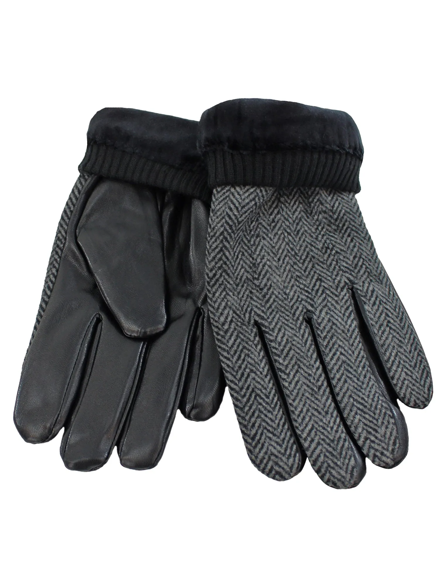 Black Herringbone Pattern Mens Winter Gloves