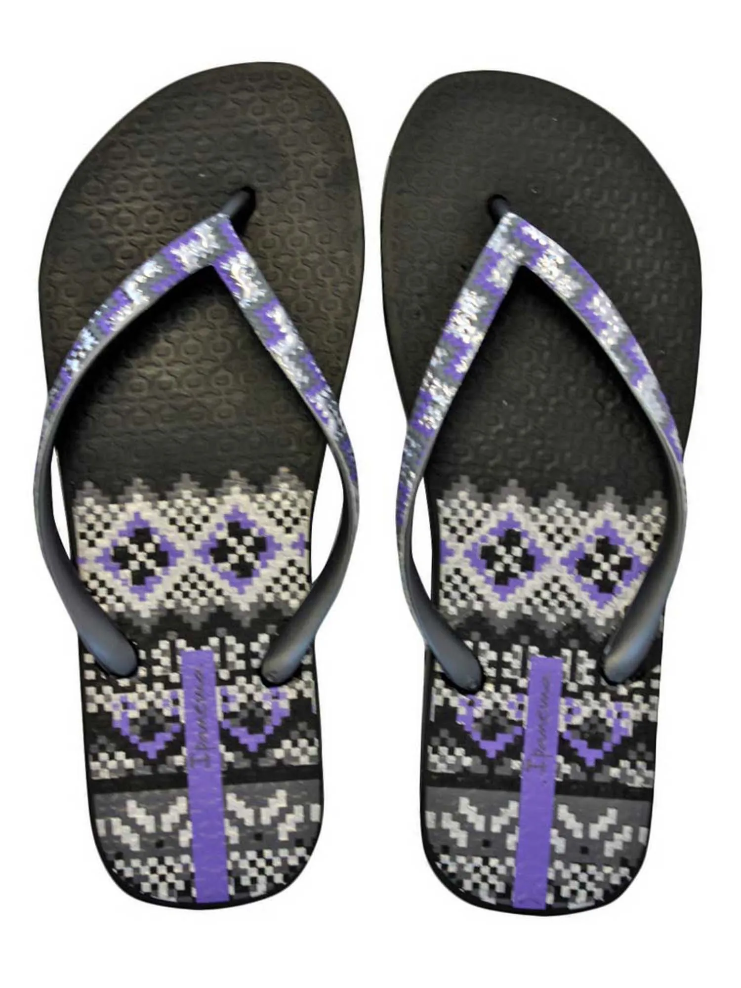Black Lavender & Silver Ipanema Tribal Pattern Trends Flip Flop