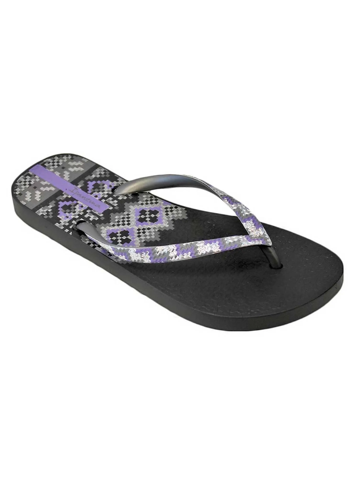 Black Lavender & Silver Ipanema Tribal Pattern Trends Flip Flop
