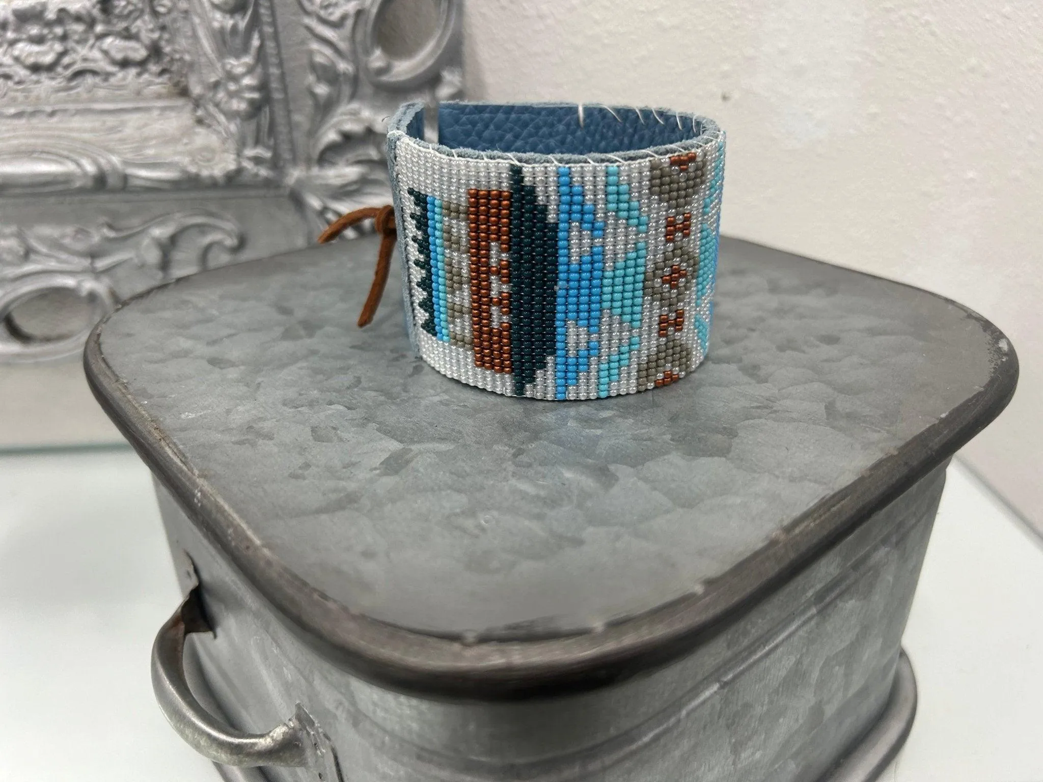 Blue Pendleton Blanket Beaded Bracelet