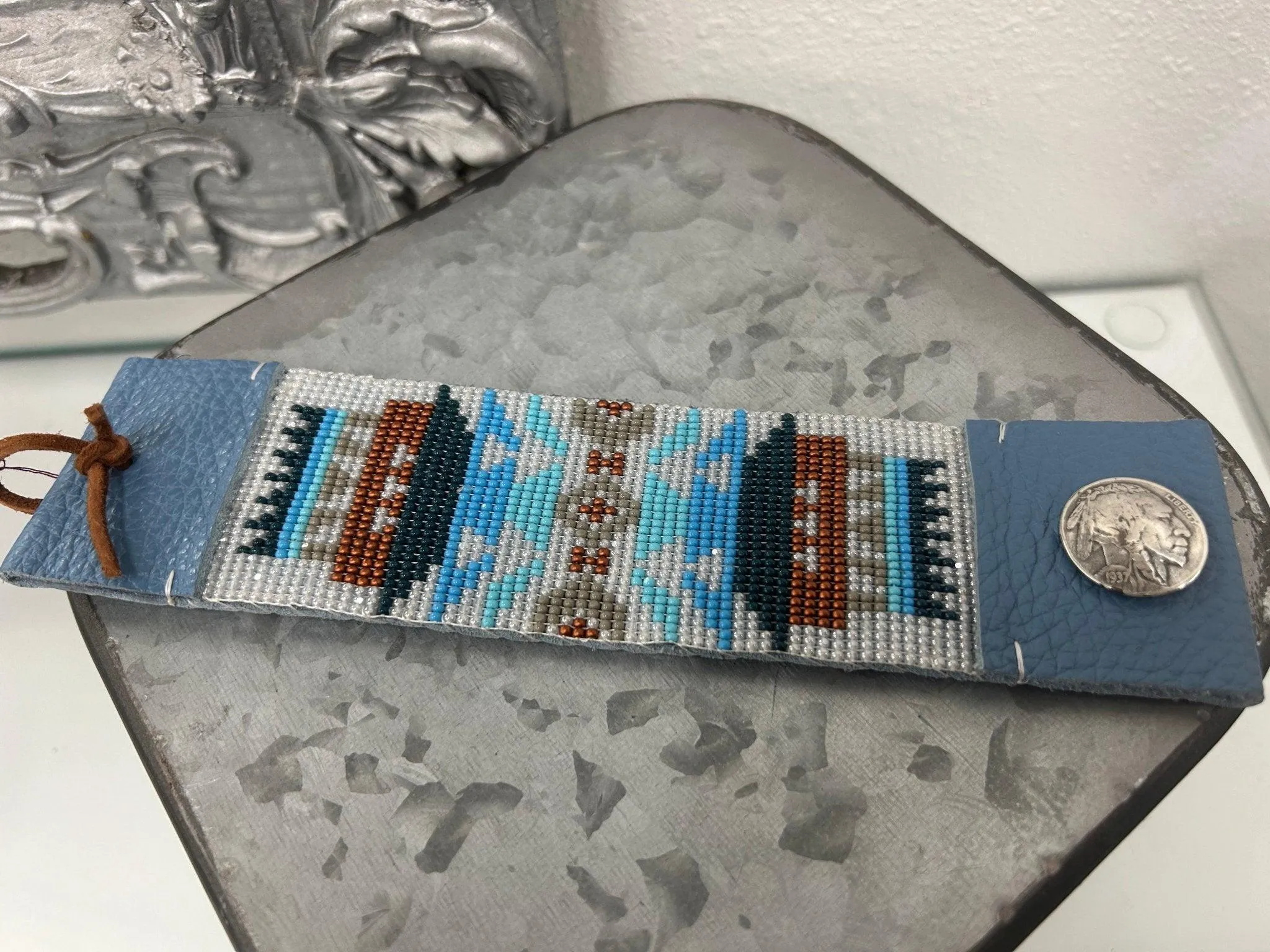Blue Pendleton Blanket Beaded Bracelet