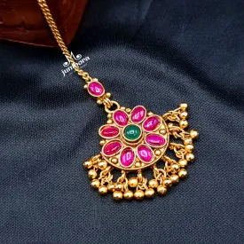 Bridal Kemp Maang Tikka with Gold Dangles
