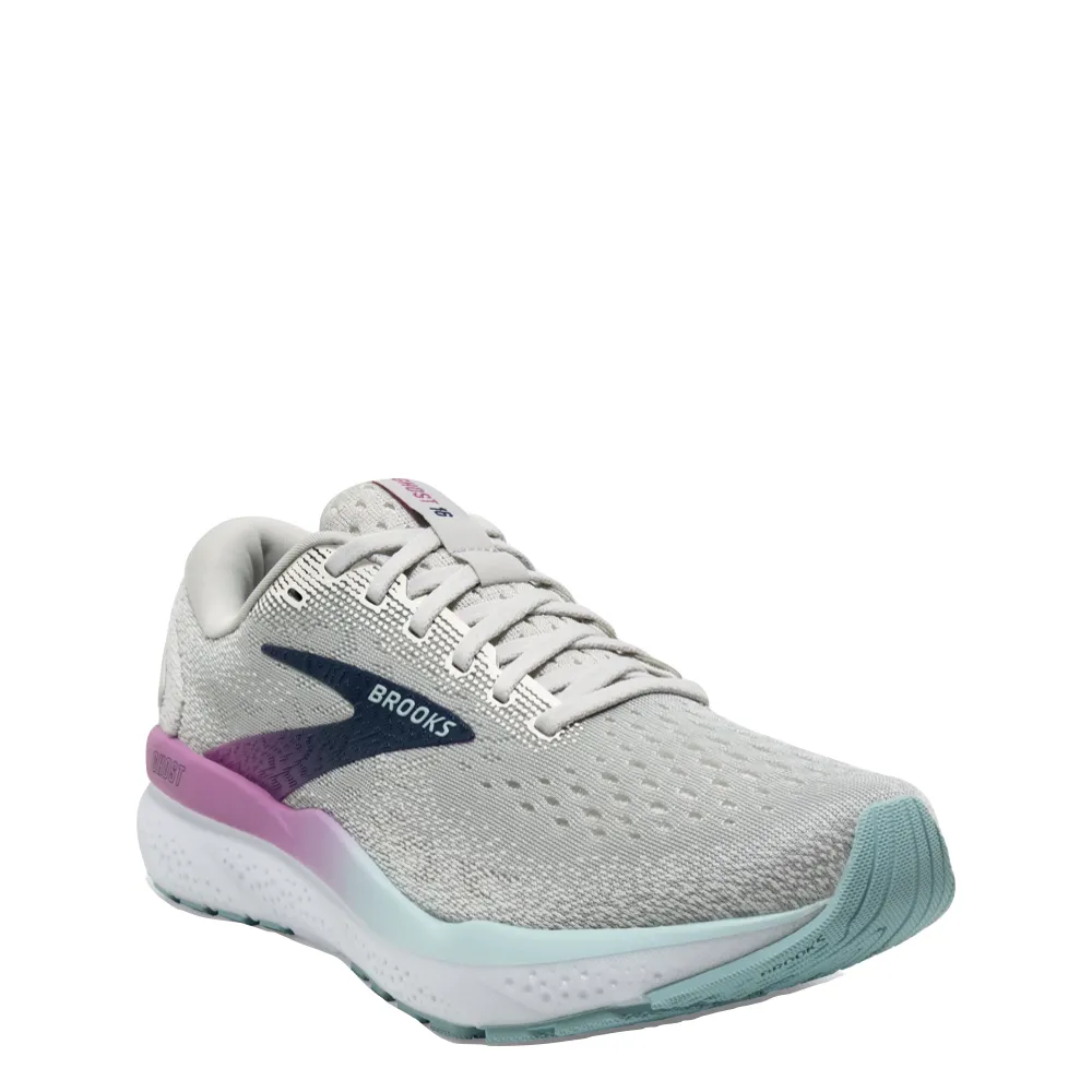 Womens Ghost 16 White/Grey/Estate Blue Sneaker by Brooks - Optimized
