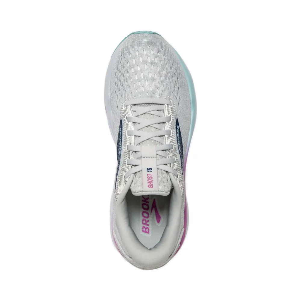 Womens Ghost 16 White/Grey/Estate Blue Sneaker by Brooks - Optimized