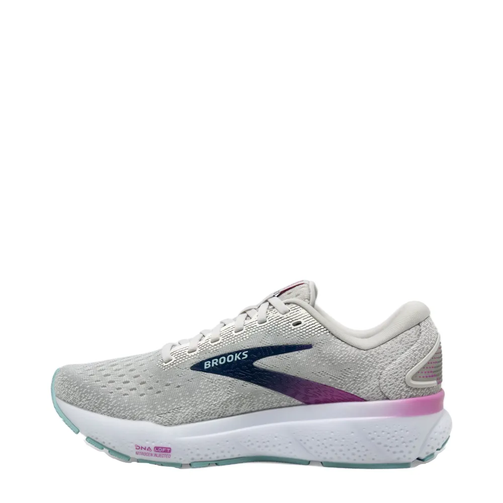 Womens Ghost 16 White/Grey/Estate Blue Sneaker by Brooks - Optimized