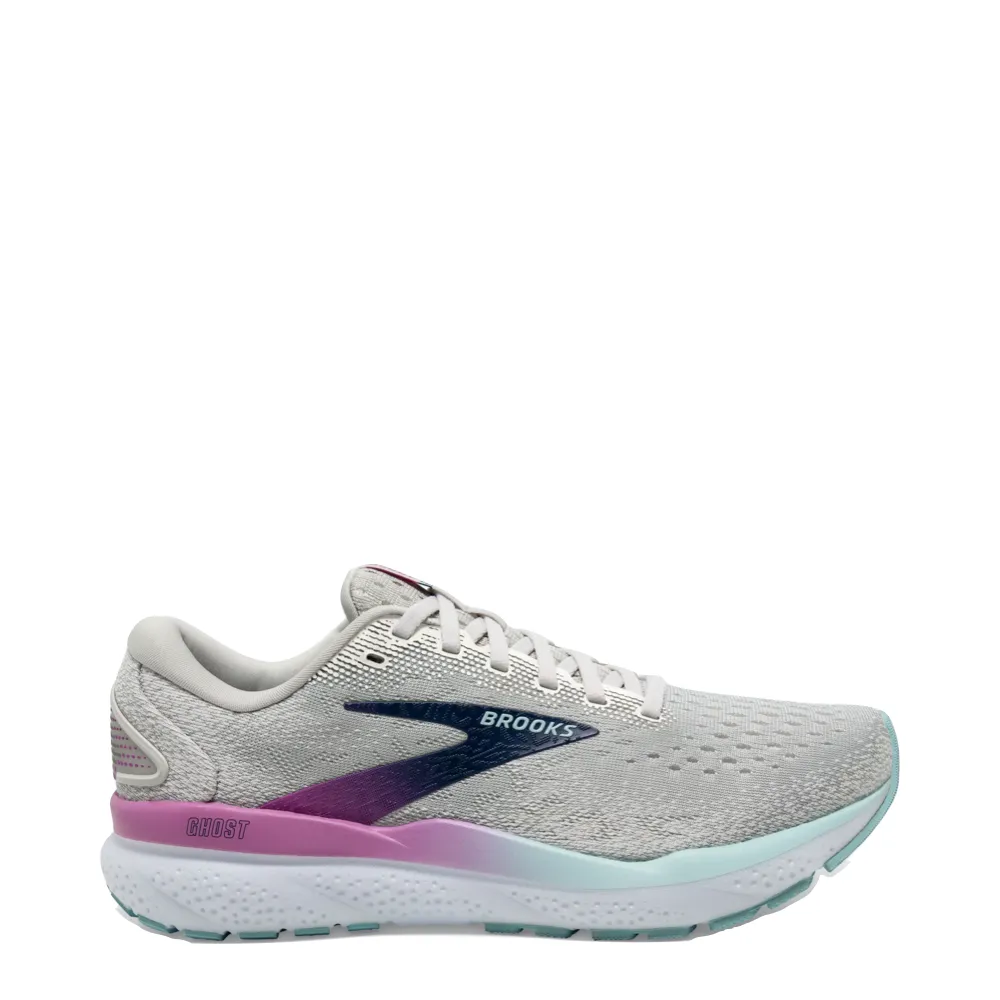 Womens Ghost 16 White/Grey/Estate Blue Sneaker by Brooks - Optimized