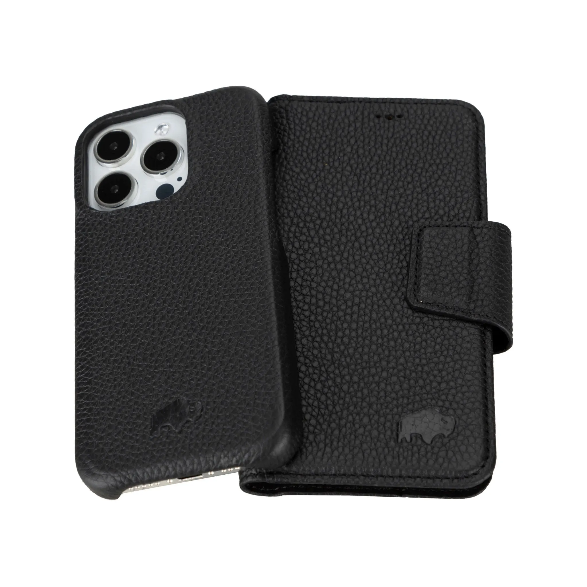 Burkley iPhone 15 Pro Wallet Case, Pebble Black