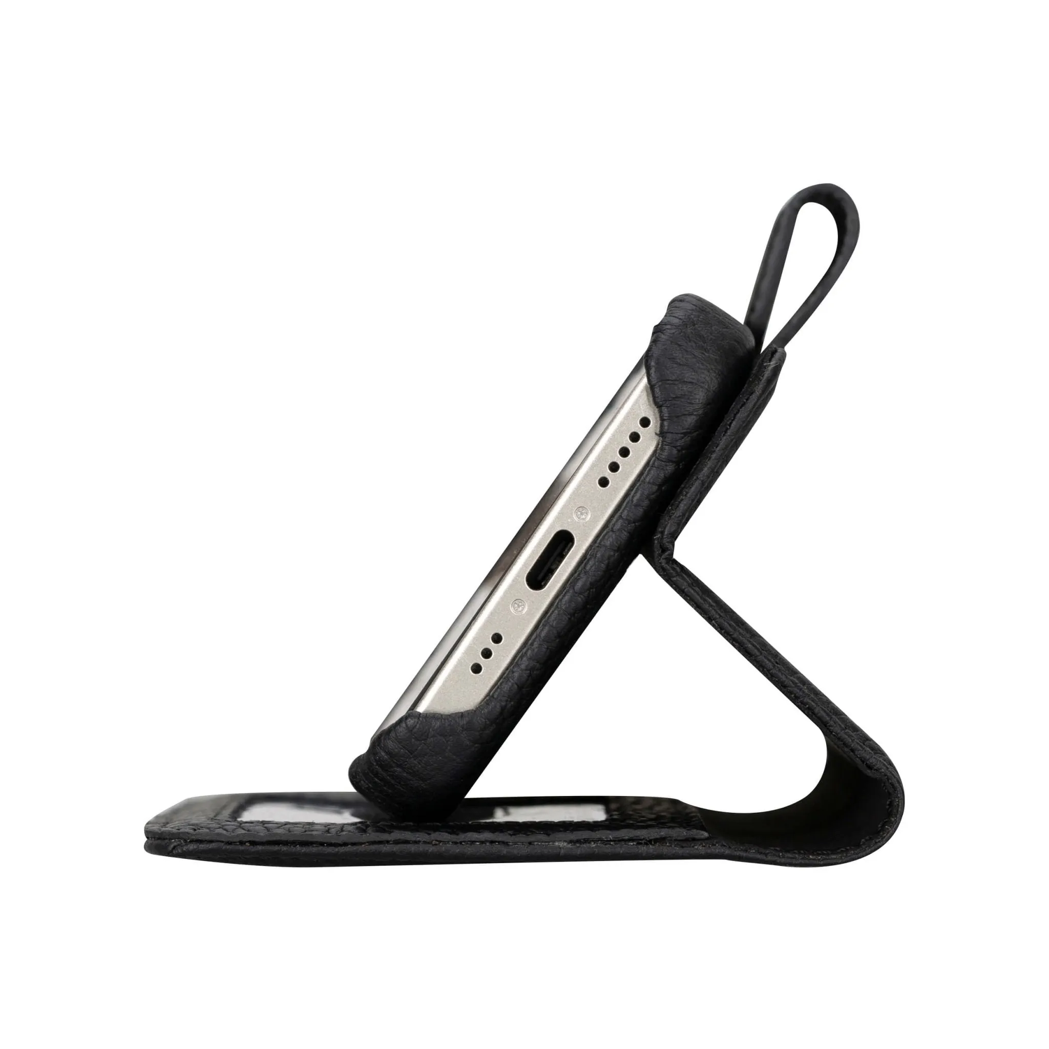 Burkley iPhone 15 Wallet Case, Pebble Black