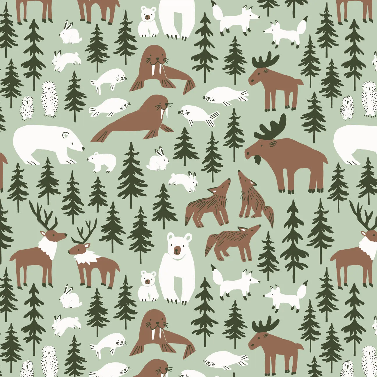 Calgary Dress - Northern Animals Pale Green