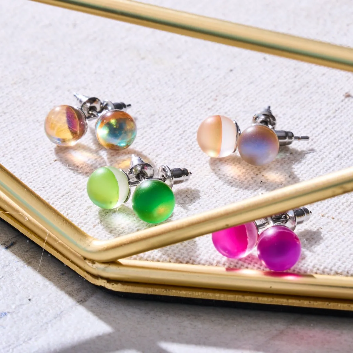 Champagne Supernova | .925 Sterling Silver | Galaxy Glass Mini Stud Earrings