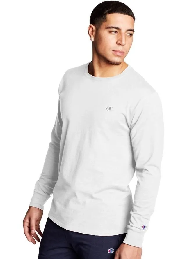 Champion Classic Jersey Long-Sleeve Tee, C Logo White T2978 045