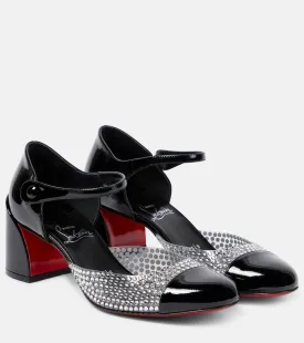Christian Louboutin patent leather pumps with crystals, black