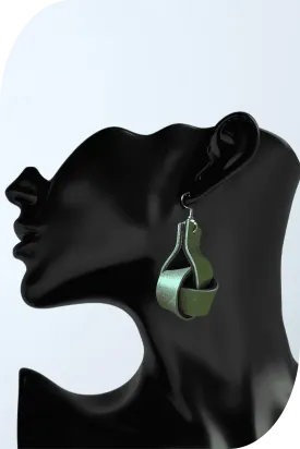 Clove Leather Knot Earrings in Green