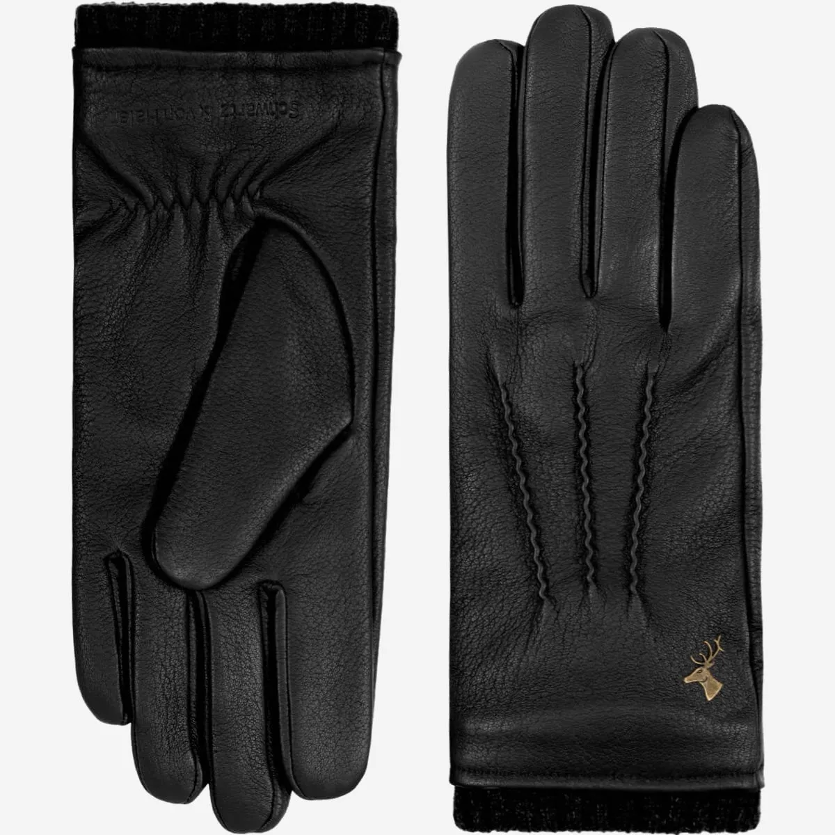 Columbus (black) – deerskin (American deerskin) leather gloves with warm wool lining