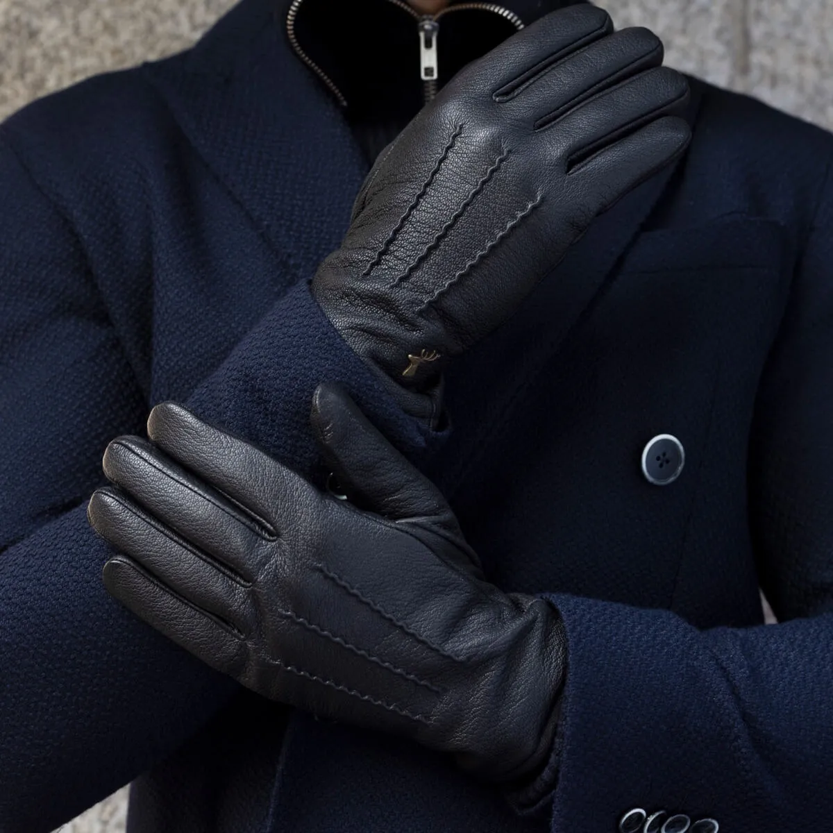 Columbus (black) – deerskin (American deerskin) leather gloves with warm wool lining
