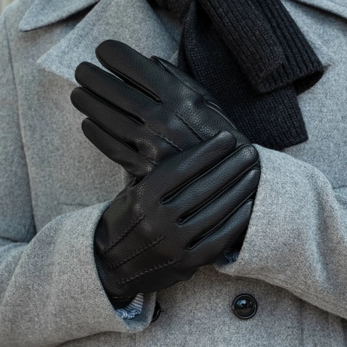Columbus (black) – deerskin (American deerskin) leather gloves with warm wool lining
