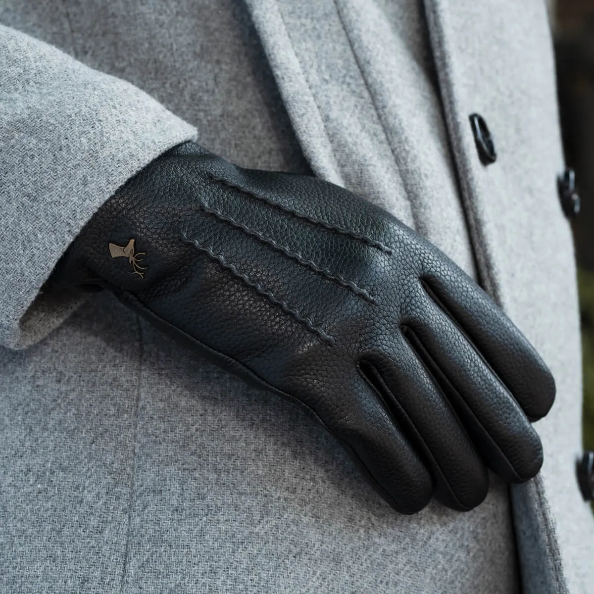 Columbus (black) – deerskin (American deerskin) leather gloves with warm wool lining