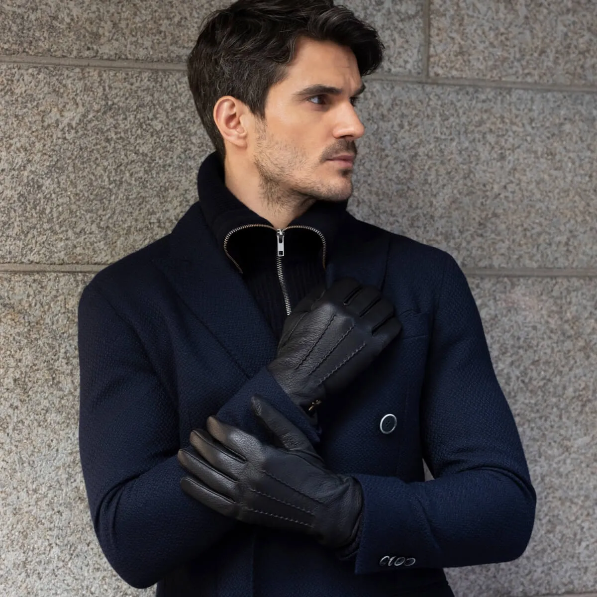 Columbus (black) – deerskin (American deerskin) leather gloves with warm wool lining