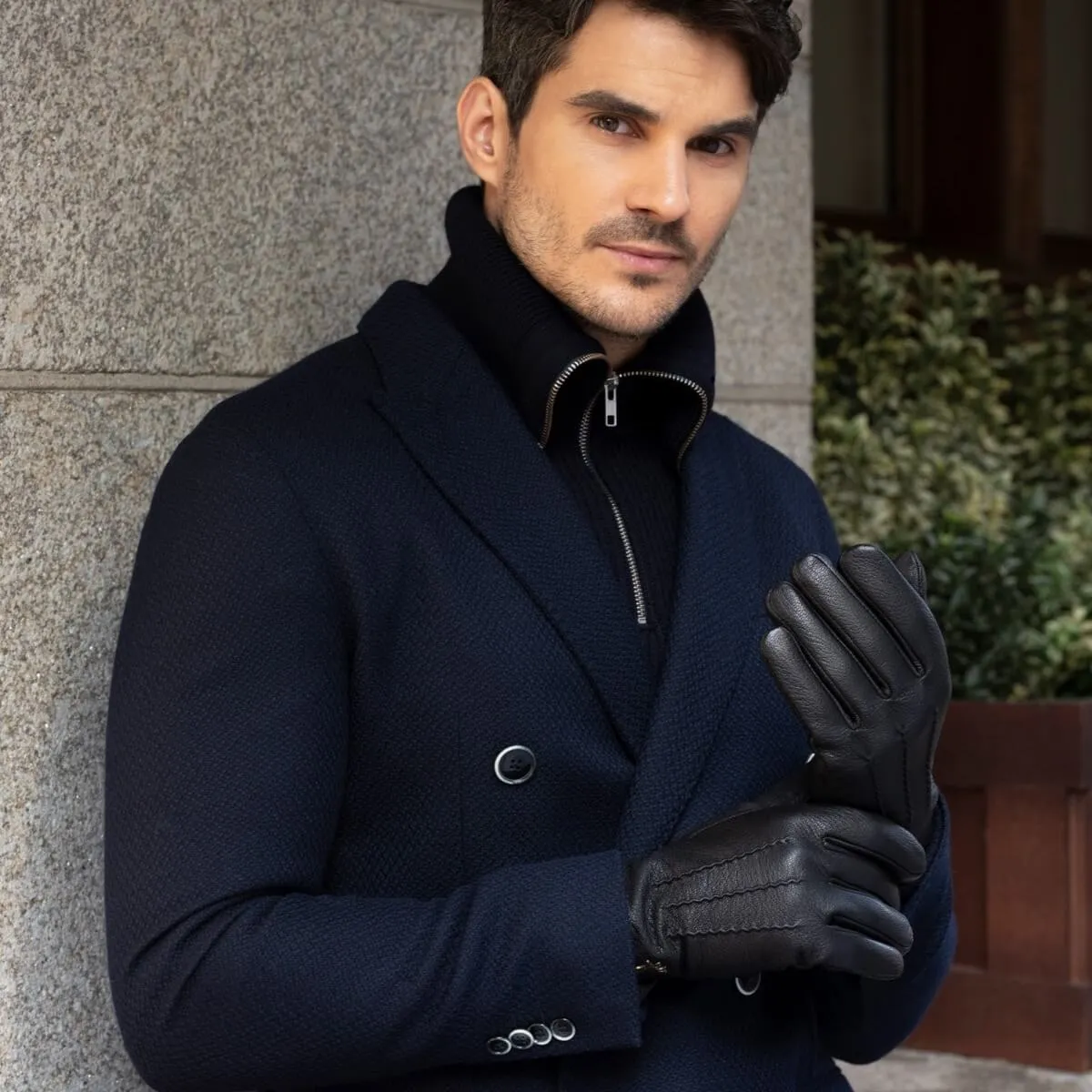 Columbus (black) – deerskin (American deerskin) leather gloves with warm wool lining