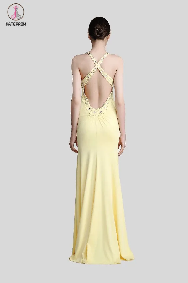 Daffodil Long Beaded Open Back Prom Evening Dresses KPP0046