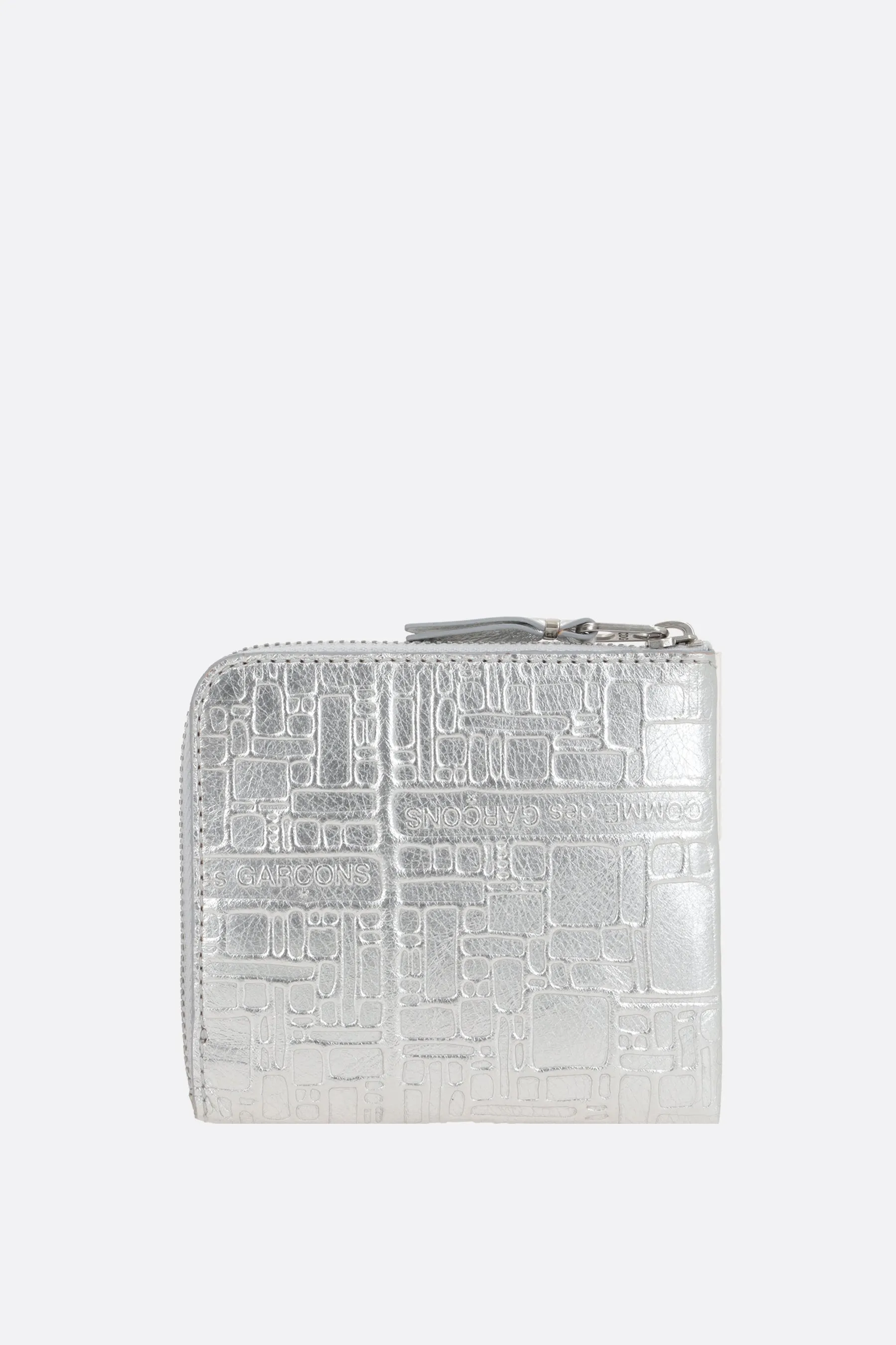 embossed leather half-zip wallet