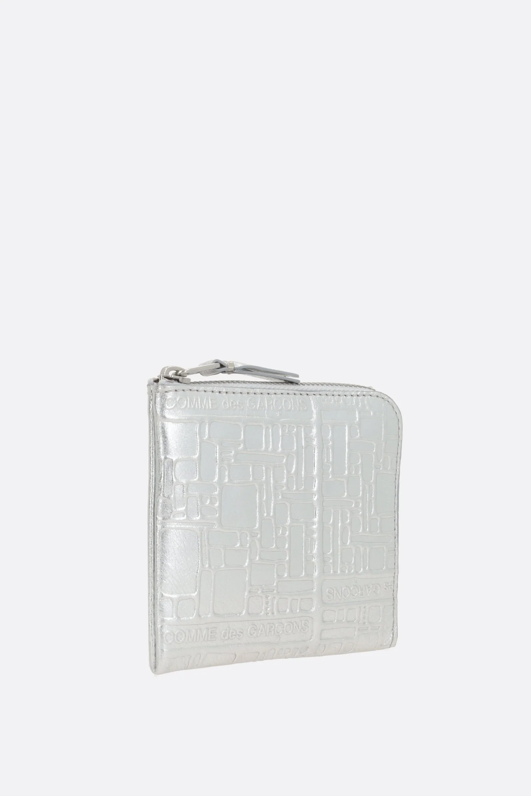embossed leather half-zip wallet