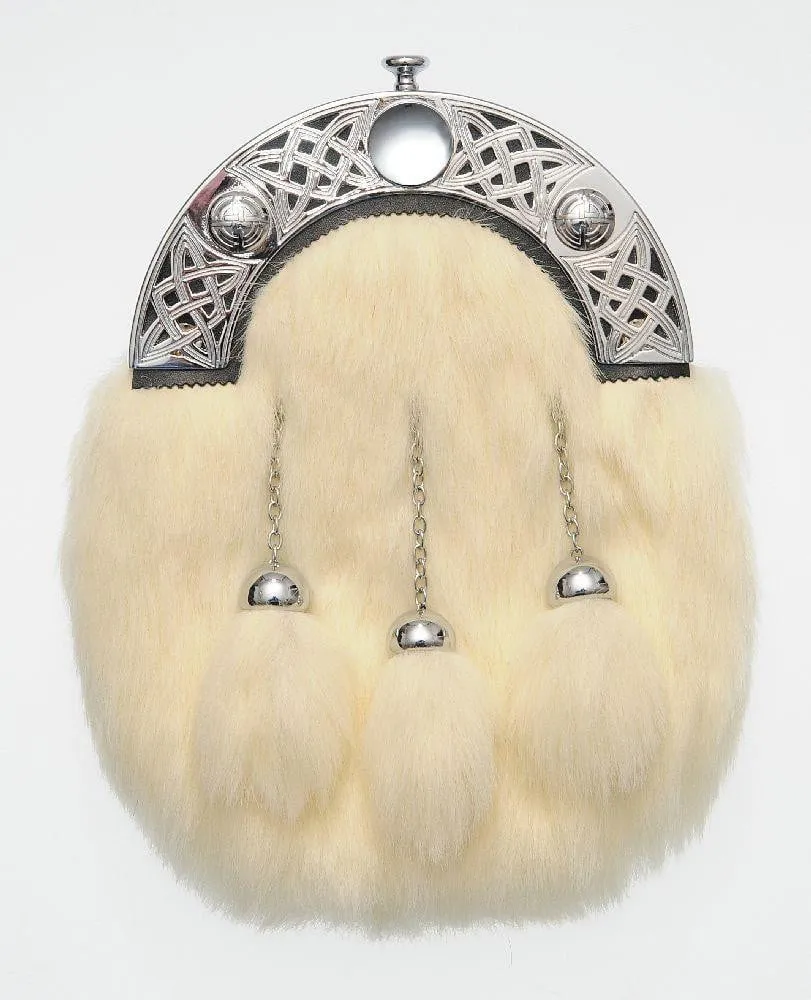 Full Dress Chrome Knot Interlink Sporran - White Synthetic Fur