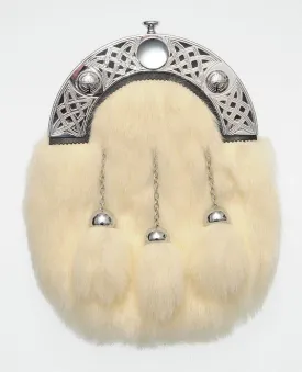Full Dress Chrome Knot Interlink Sporran - White Synthetic Fur
