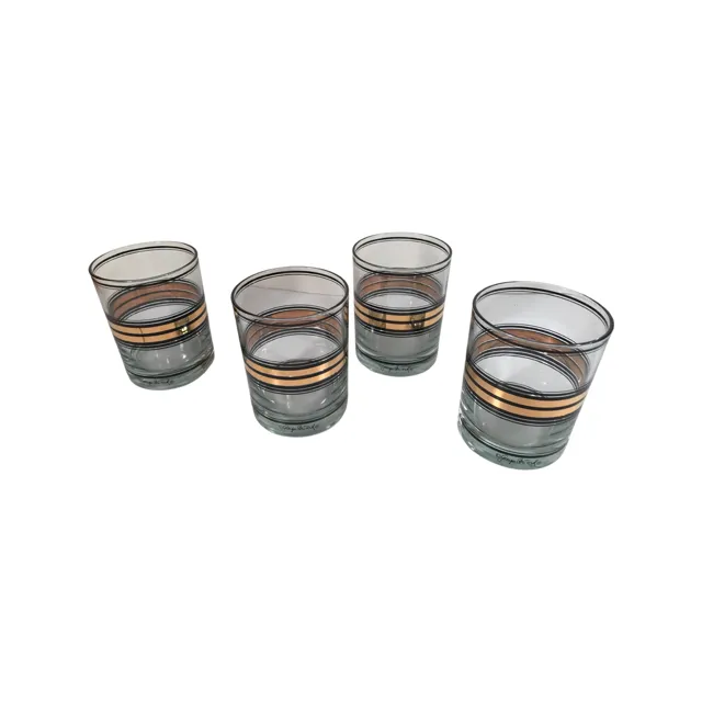 Georges Briard Signed Black and Gold Line Double Old Fashion Glasses (Set of 4)