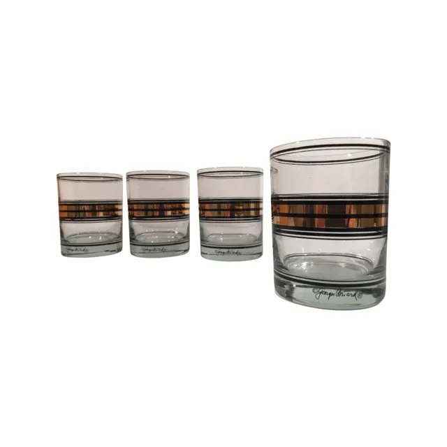 Georges Briard Signed Black and Gold Line Double Old Fashion Glasses (Set of 4)