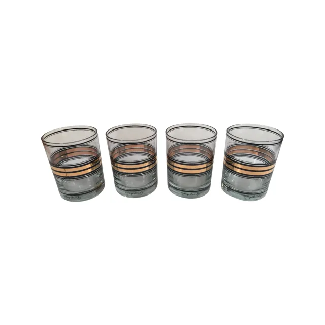 Georges Briard Signed Black and Gold Line Double Old Fashion Glasses (Set of 4)