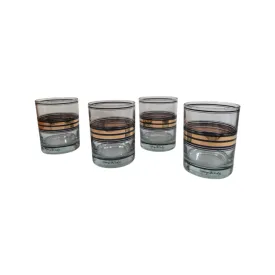 Georges Briard Signed Black and Gold Line Double Old Fashion Glasses (Set of 4)