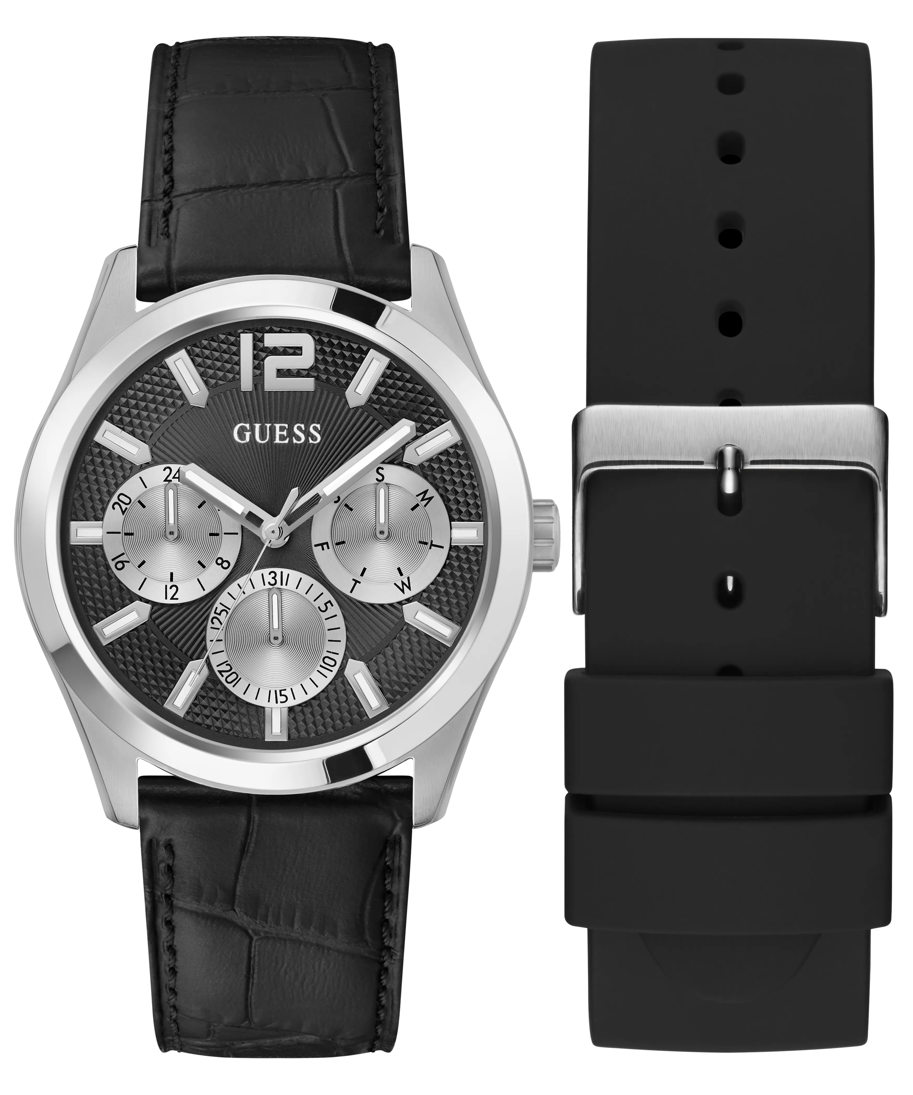 GUESS Mens Silver Tone Multi-function Watch Box Set