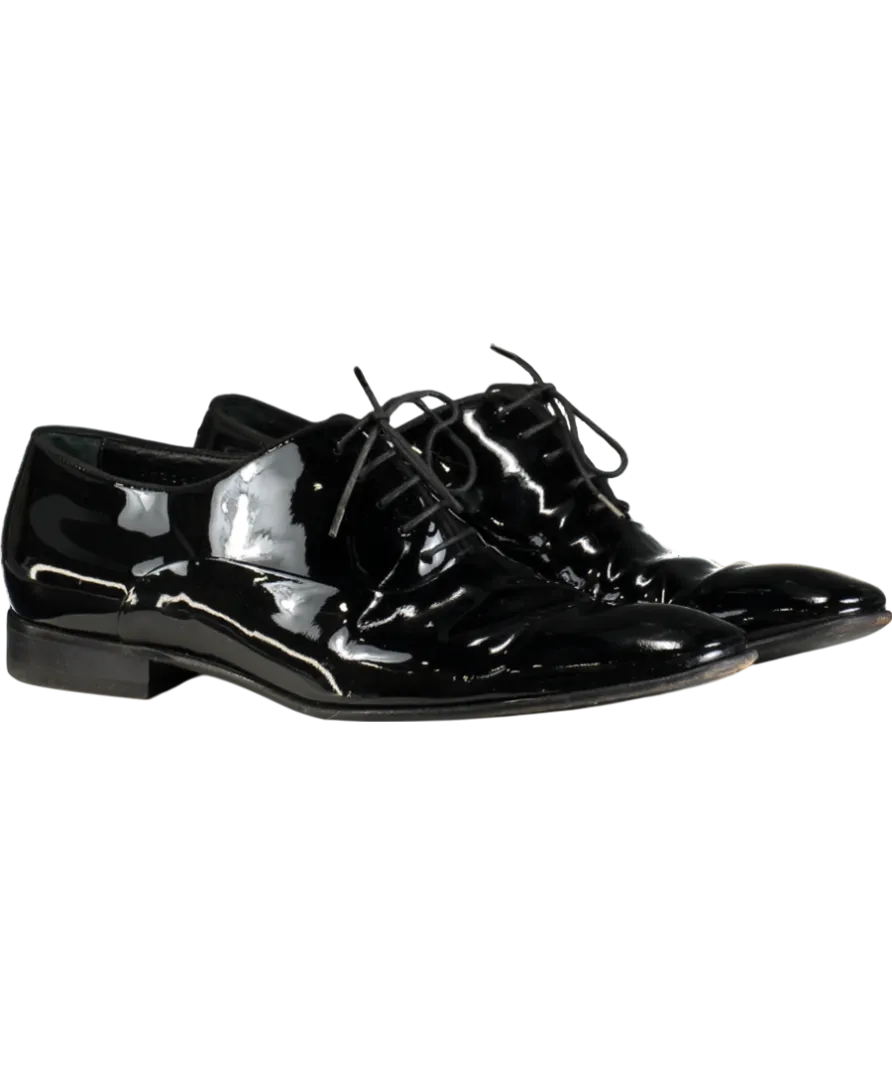 Hugo Boss Black Oxford Shoes In Patent Leather With Grosgrain Piping UK 9 EU 43 👞